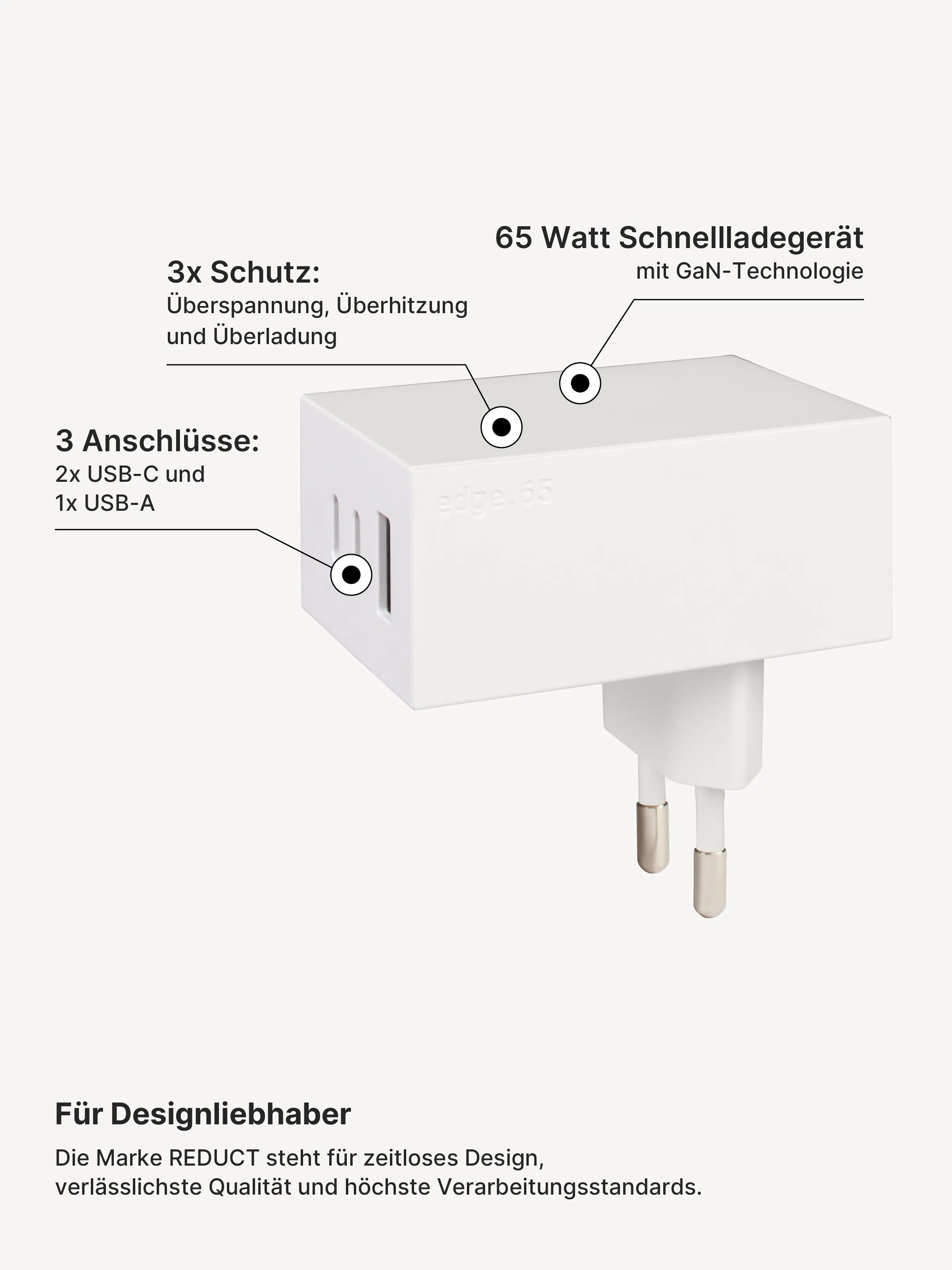 edge.65 (65 Watt) USB Ladegerät. Farbe: White