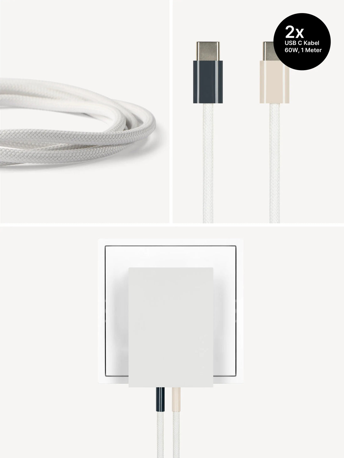 USB-C Ladegerät 65W + 2x USB-C Kabel (Midnight+Dune)