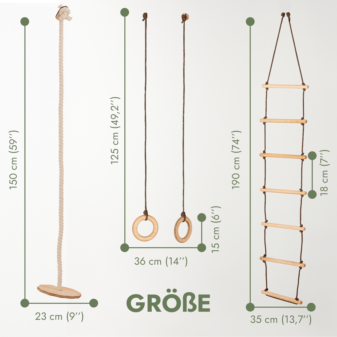 Set of three swings: Disc + Rings + Rope Ladder