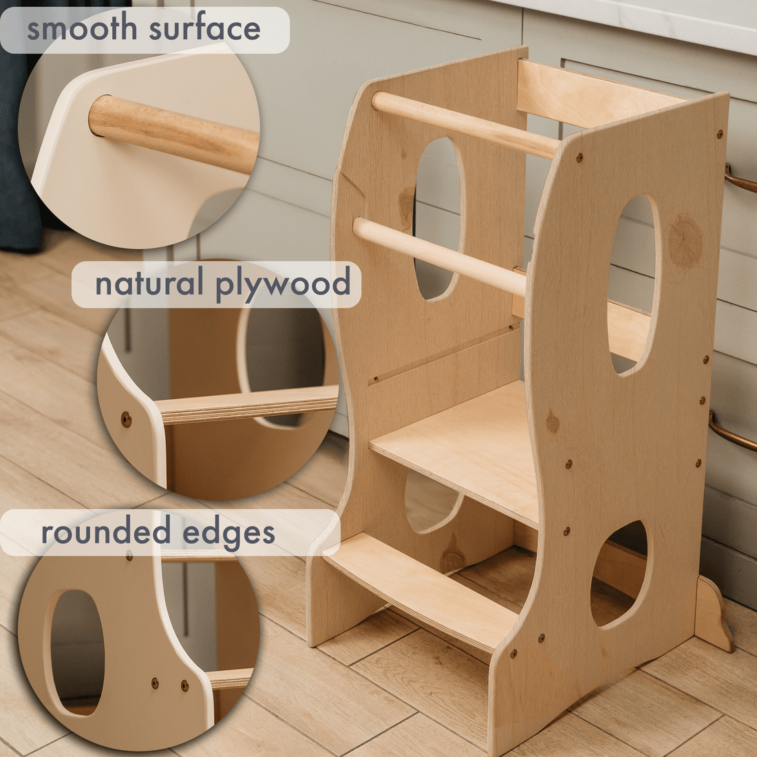 Stable Montessori Learning Tower: Grow-With-Me Wooden High Chair – Beige