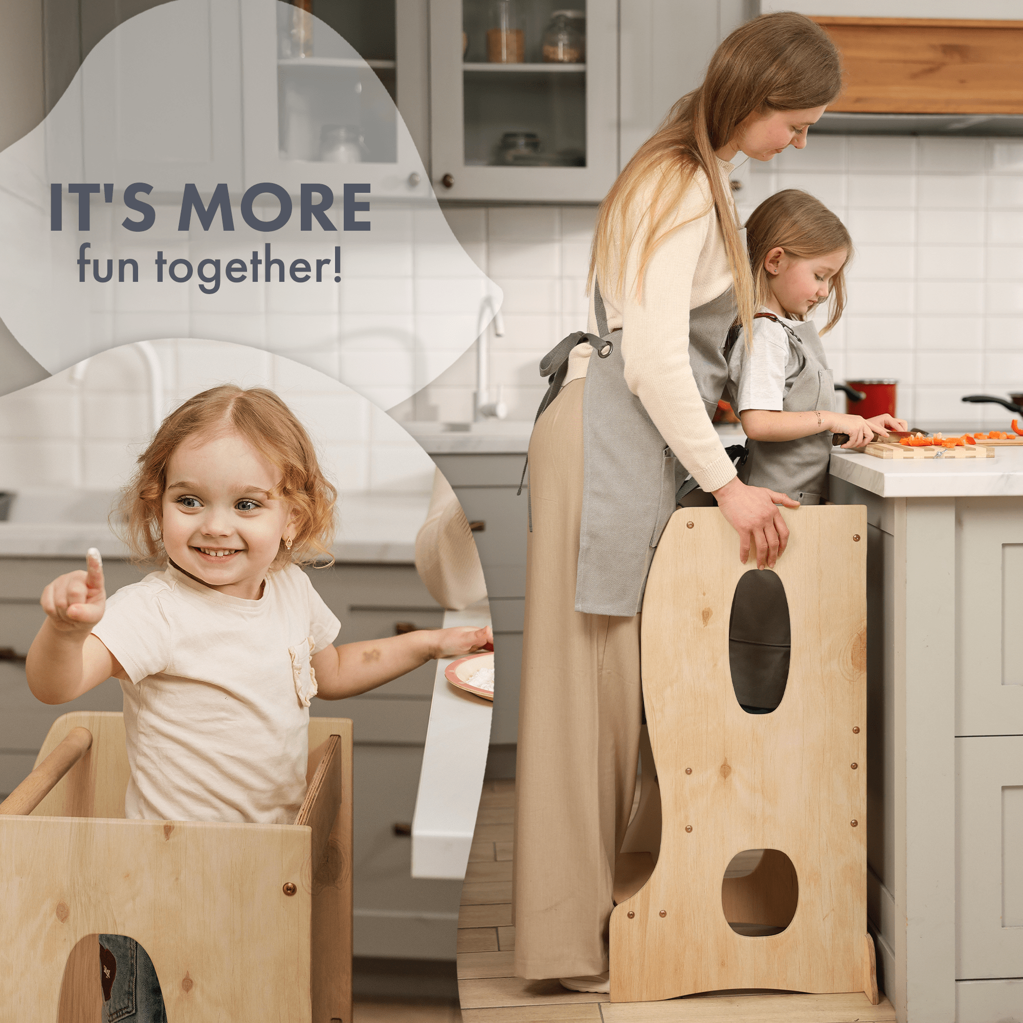 Stable Montessori Learning Tower: Grow-With-Me Wooden High Chair – Beige