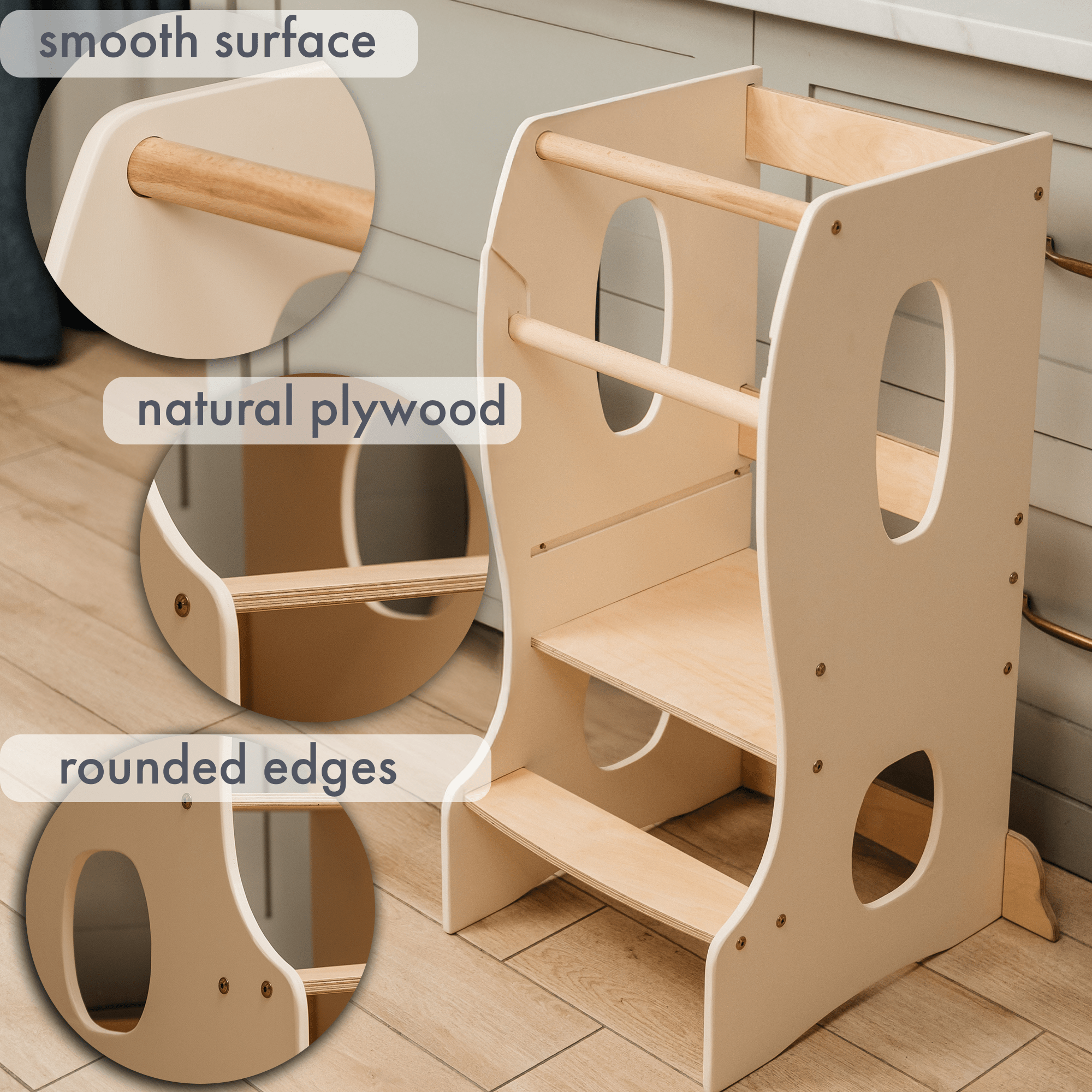 Stable Montessori Learning Tower: Grow-with-Me Wooden Kids' Chair – Ivory