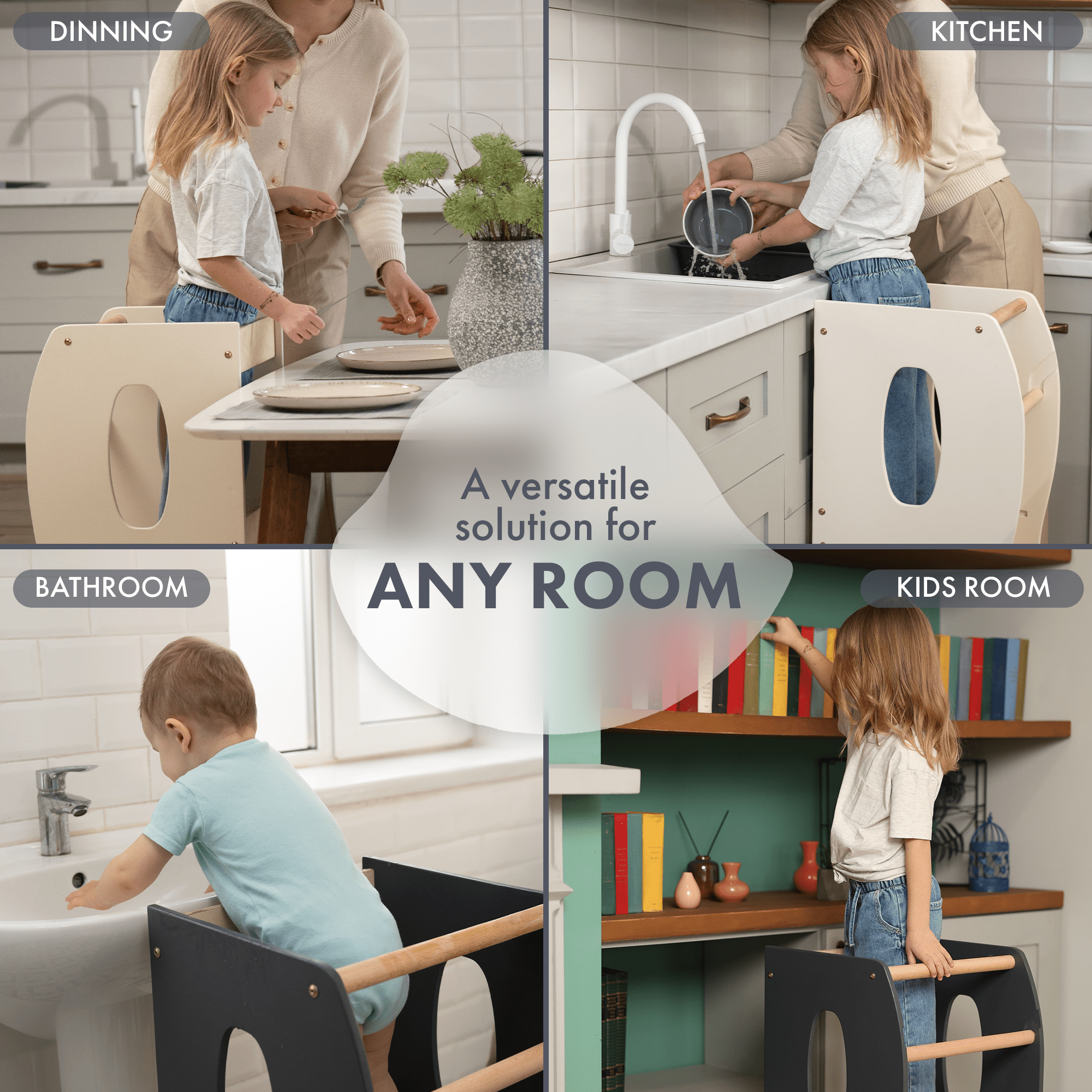 Stable Montessori Learning Tower: Grow-with-Me Wooden Kids' Chair – Ivory