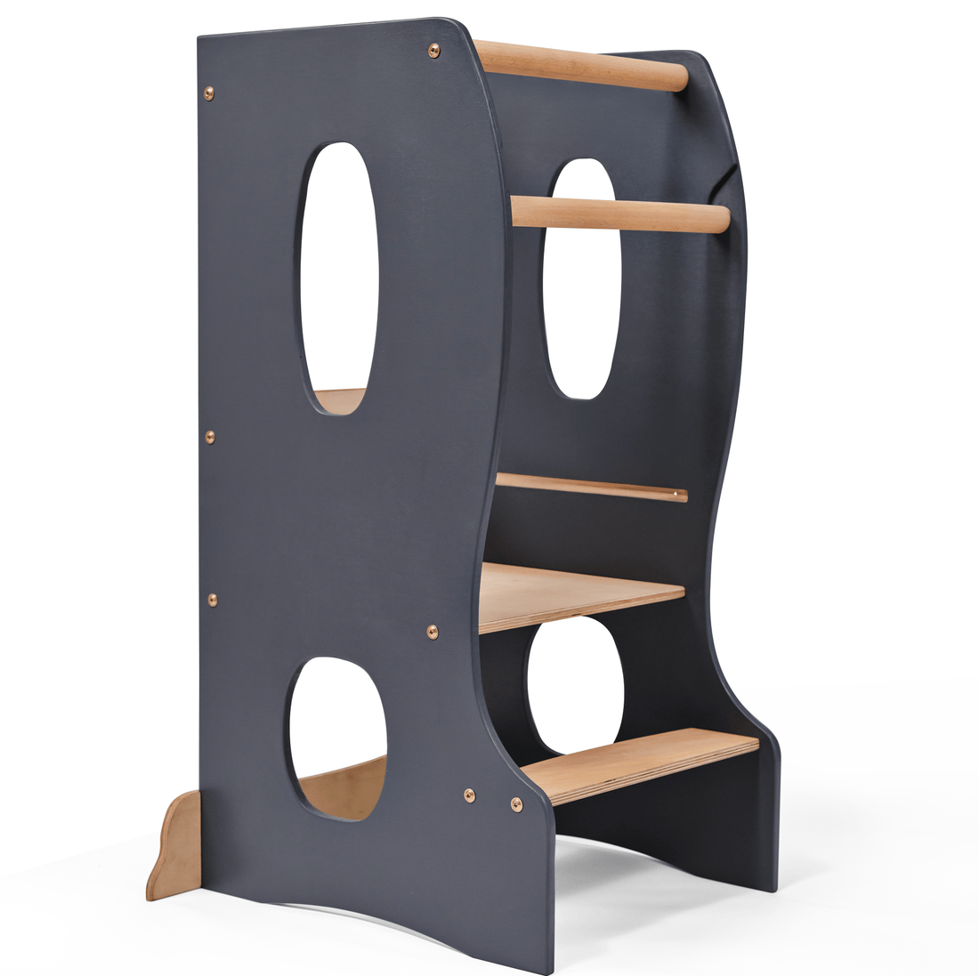 Stable Montessori Learning Tower: Grow-with-Me Wooden High Chair – Gray