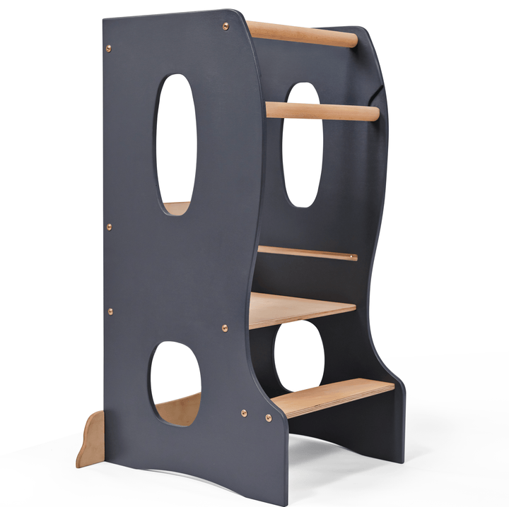 Stable Montessori Learning Tower: Grow-with-Me Wooden High Chair – Gray