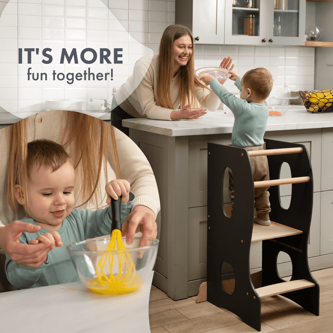 Stable Montessori Learning Tower: Grow-with-Me Wooden High Chair – Gray