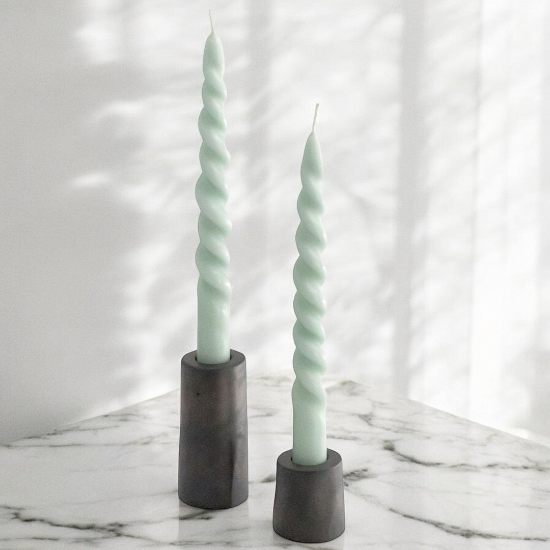 Taper Candle Holders STELLA (Set of 2) – Minimalist Concrete Candle Holders in Grey & Anthracite, Handmade