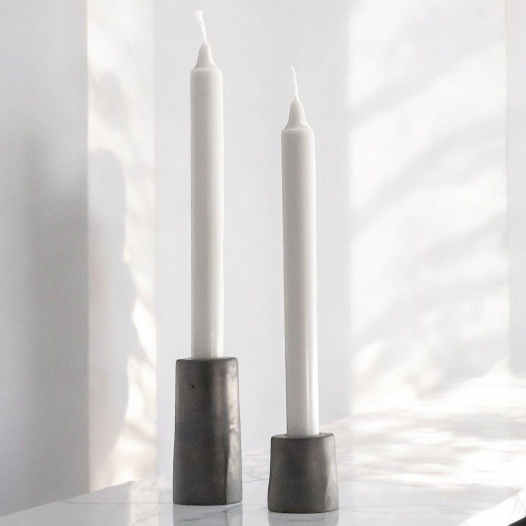 Taper Candle Holders STELLA (Set of 2) – Minimalist Concrete Candle Holders in Grey & Anthracite, Handmade