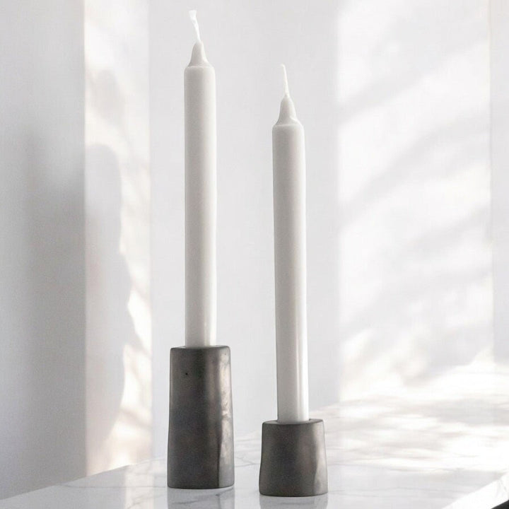Taper Candle Holders STELLA (Set of 2) – Minimalist Concrete Candle Holders in Grey & Anthracite, Handmade