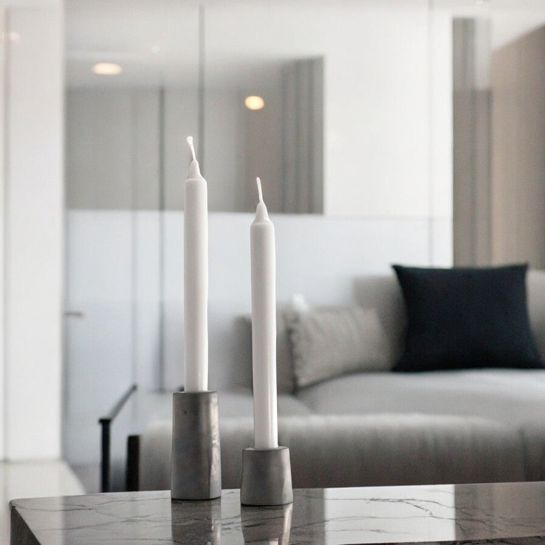 Taper Candle Holders STELLA (Set of 2) – Minimalist Concrete Candle Holders in Grey & Anthracite, Handmade