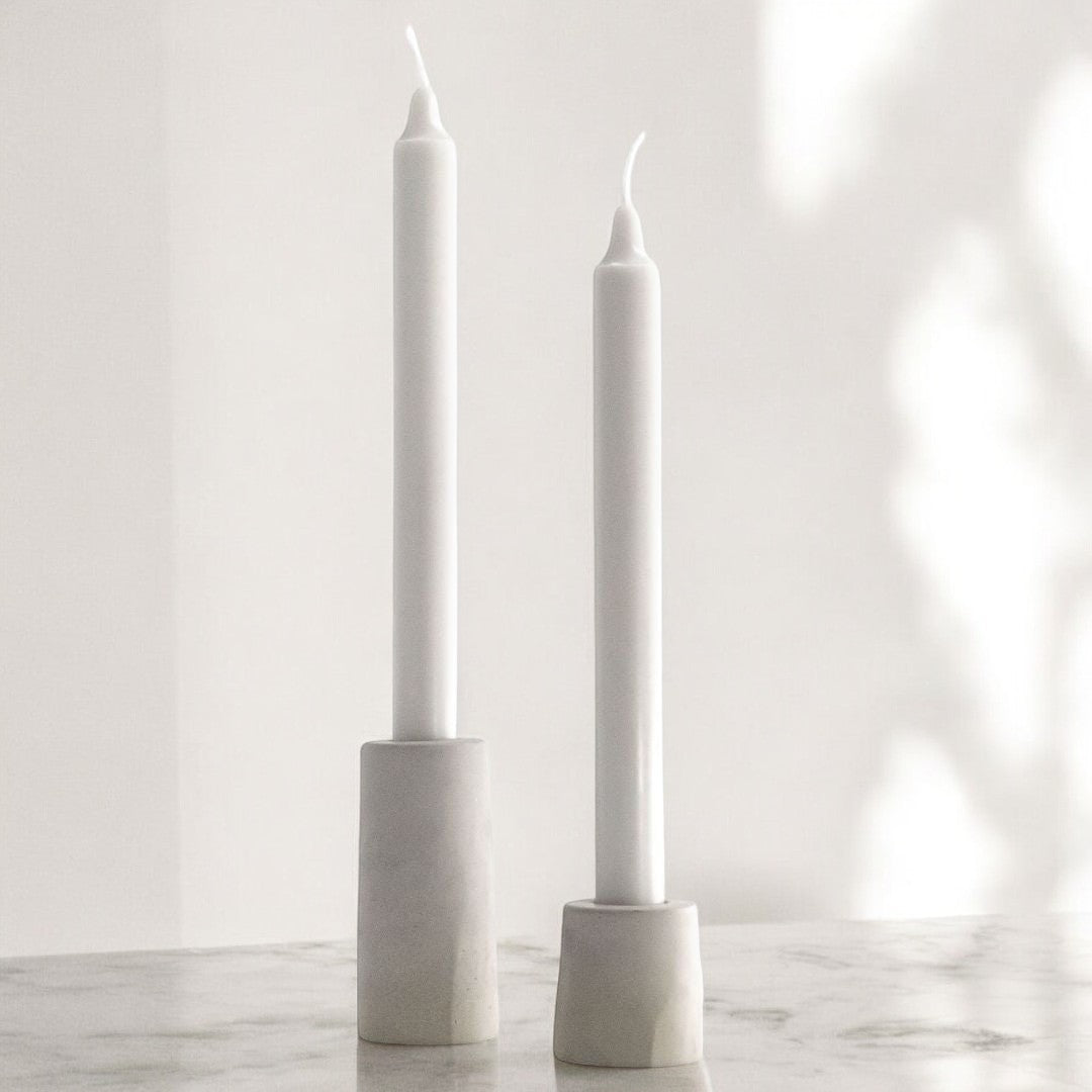 Taper Candle Holders STELLA (Set of 2) – Minimalist Concrete Candle Holders in Grey & Anthracite, Handmade