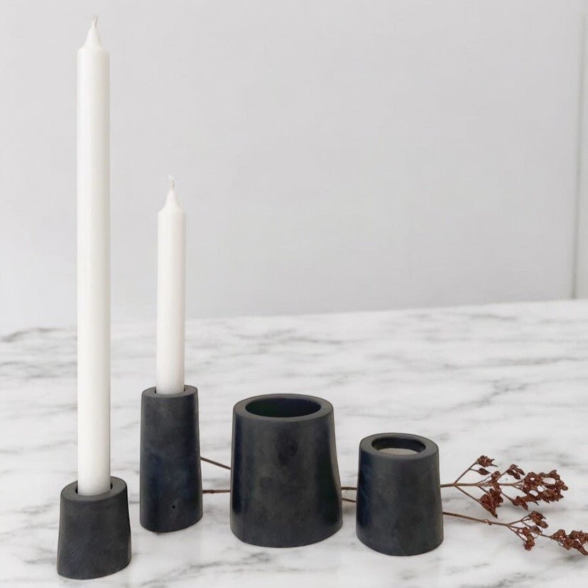 Tealight Holders GEMMA (Set of 2) – Modern Concrete Tealight Glasses in Grey or Anthracite, Handmade