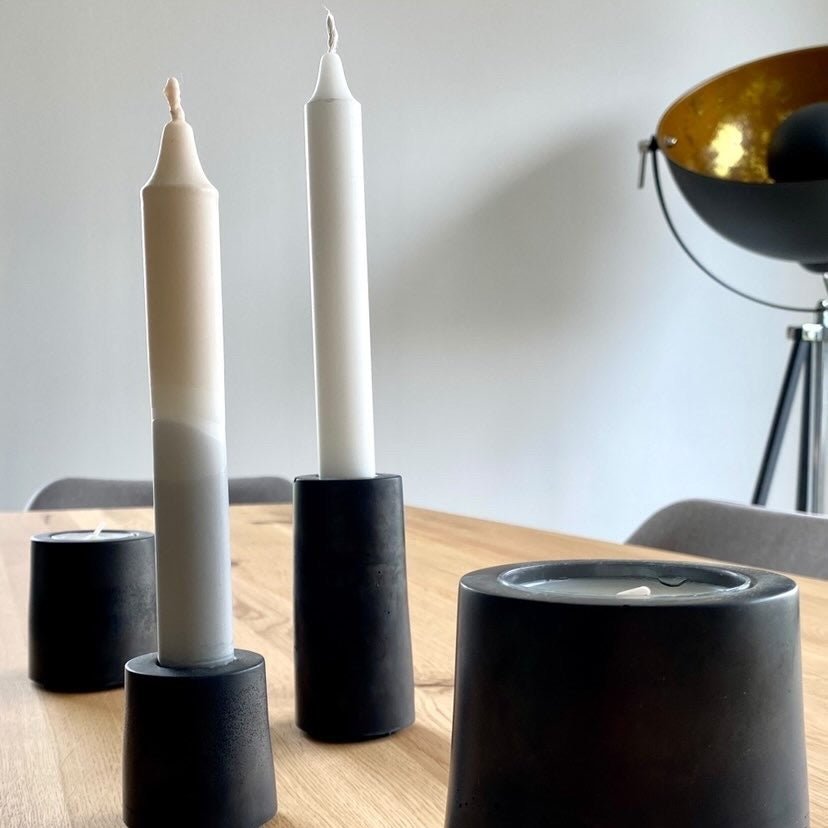 Tealight Holders GEMMA (Set of 2) – Modern Concrete Tealight Glasses in Grey or Anthracite, Handmade