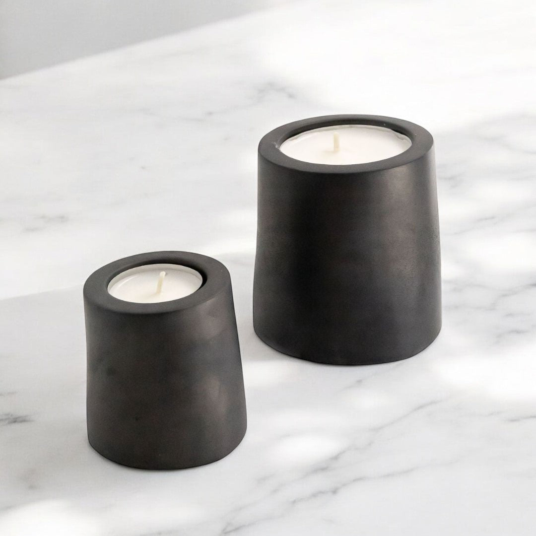 Tealight Holders GEMMA (Set of 2) – Modern Concrete Tealight Glasses in Grey or Anthracite, Handmade