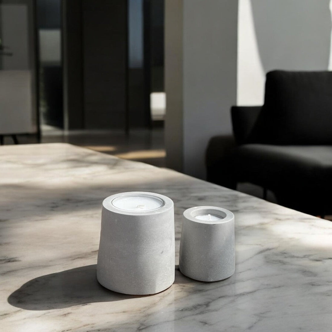 Tealight Holders GEMMA (Set of 2) – Modern Concrete Tealight Glasses in Grey or Anthracite, Handmade