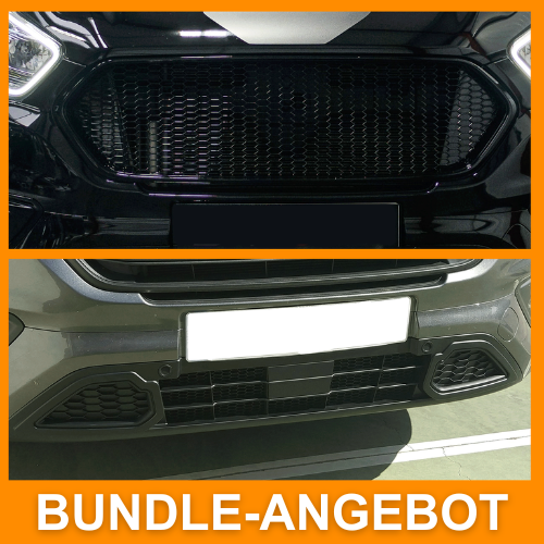 For Ford Transit Custom Honeycomb Grille Set - Gloss Black Top &amp; Matte Black Lower - Ready to Fit