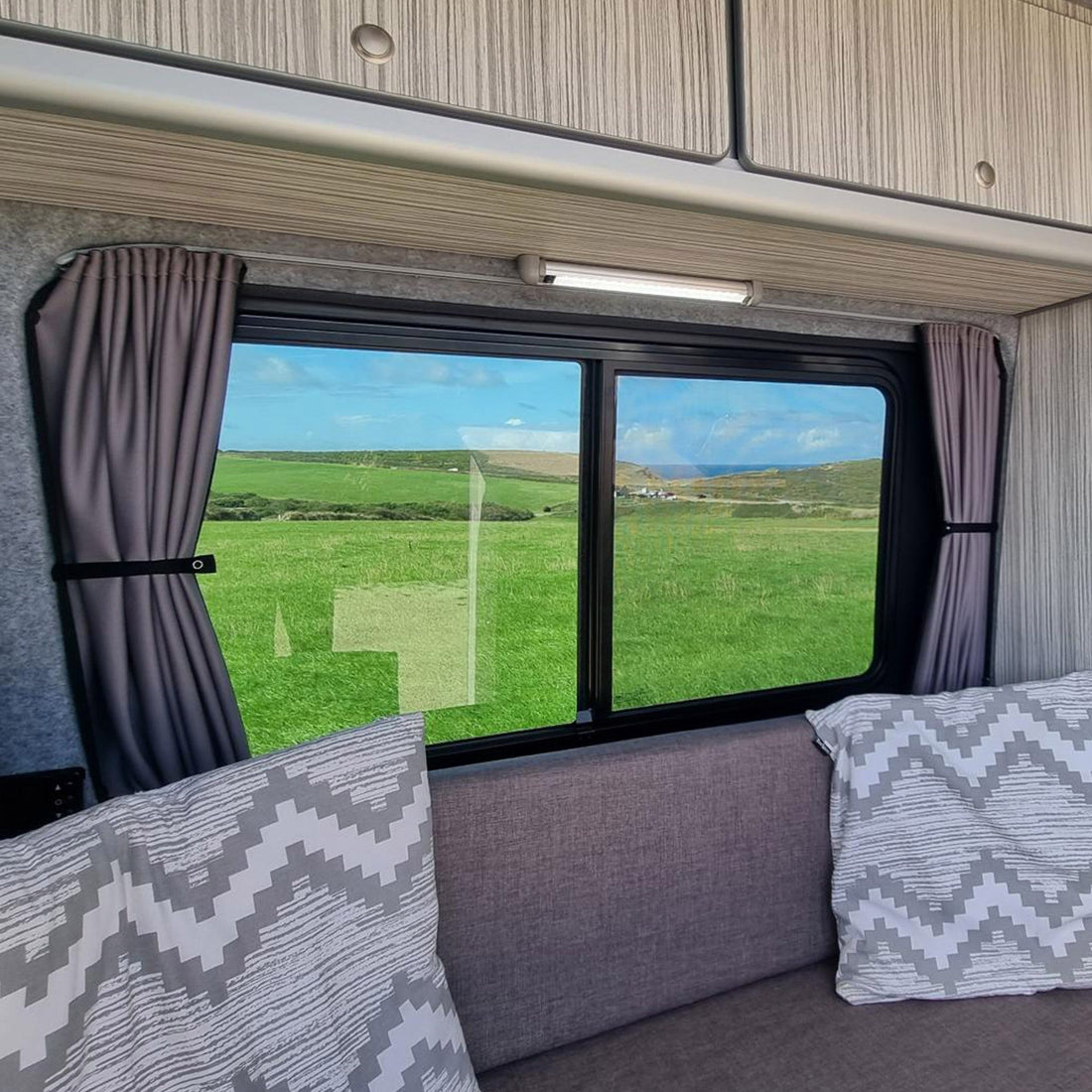 For Mercedes Sprinter Premium Window Curtains Van-X - Black/Grey