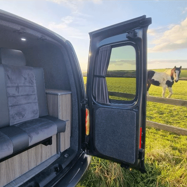 For VW Caddy Van Conversion Premium Curtains Van-X - Black/Grey