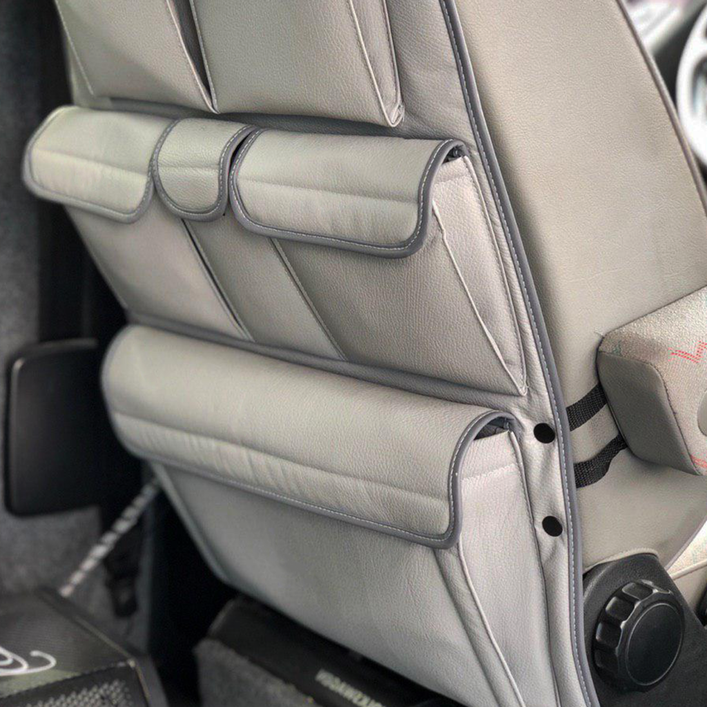 For VW T4 Transporter Caravelle Campervan Single &amp; Captain's Seat Leatherette Back Seat Organizer – Van Storage Solution