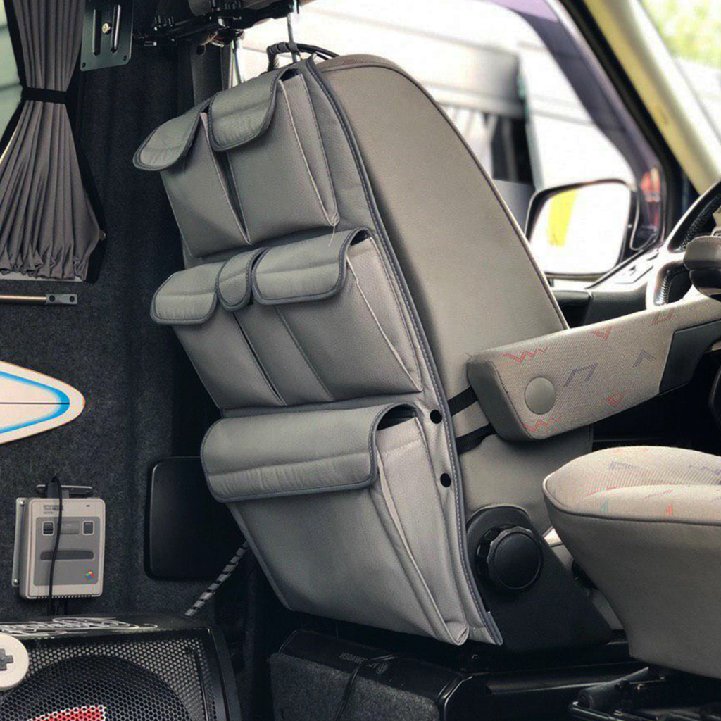 For VW T4 Transporter Campervan Single/Captain's Seat Leatherette Back Seat Organizer – Van Storage Solution